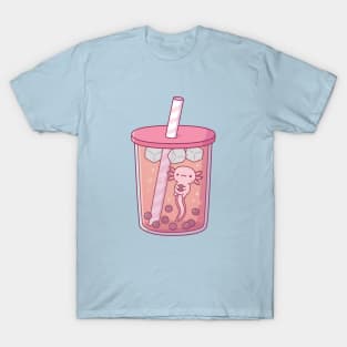 Cute Axolotl Swimming In Bubble Tea T-Shirt